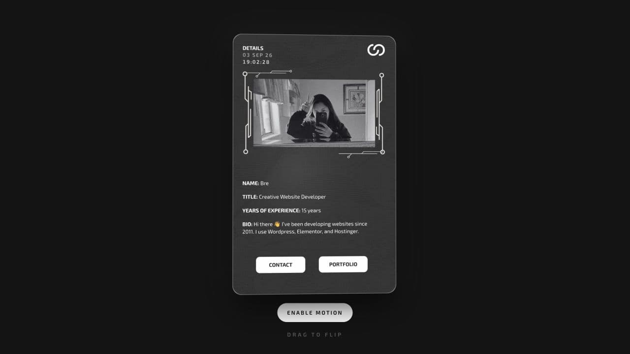 Bre portfolio website on mobile